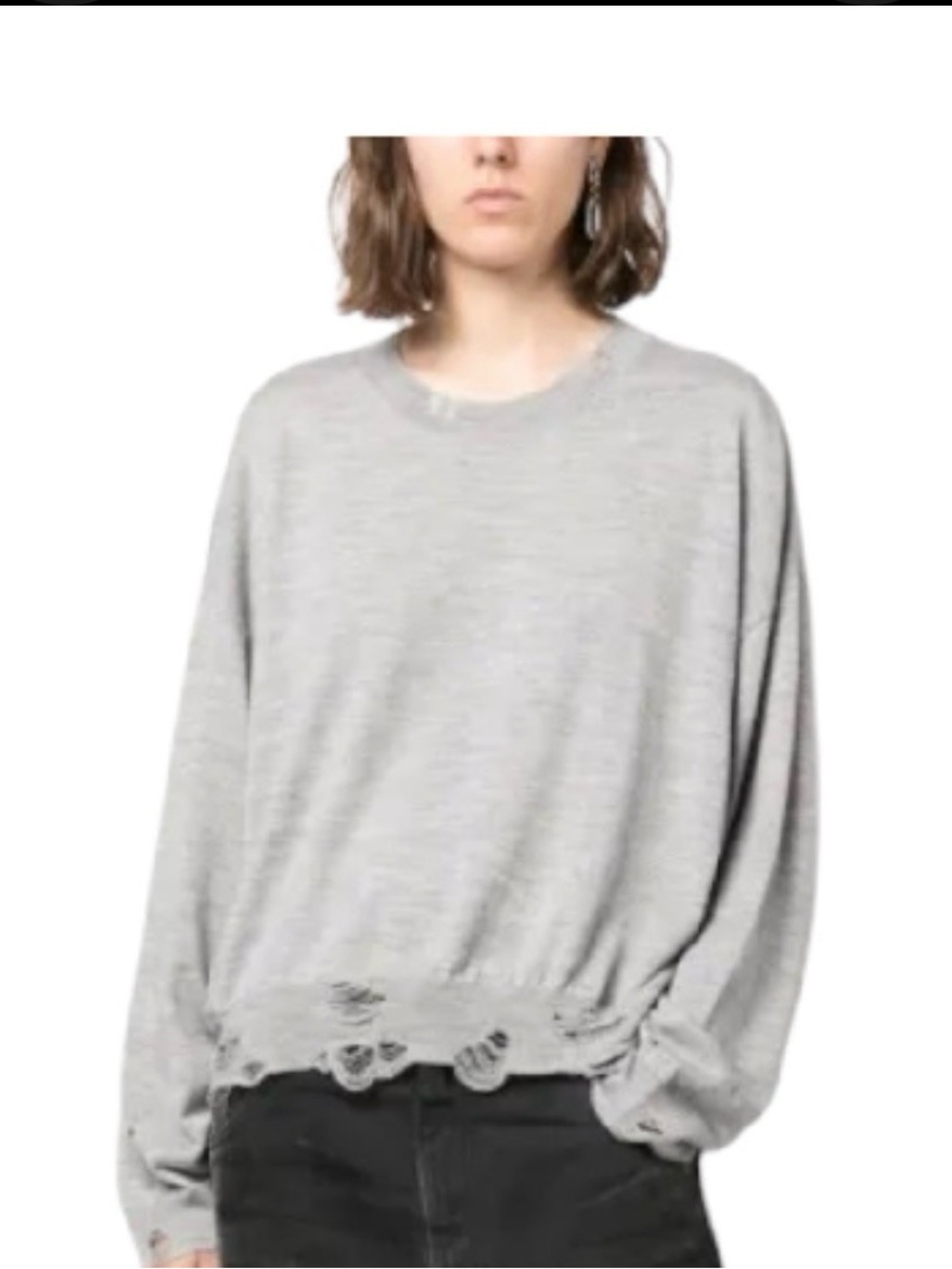 R13 Light Gray Distressed Crewneck Sweater